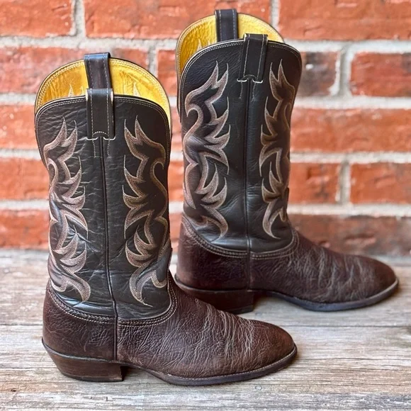 Nocona Men's Brown Bullhide Leather Western Cowboy Boots Sz 8.5EE Wide - Picture 4 of 9